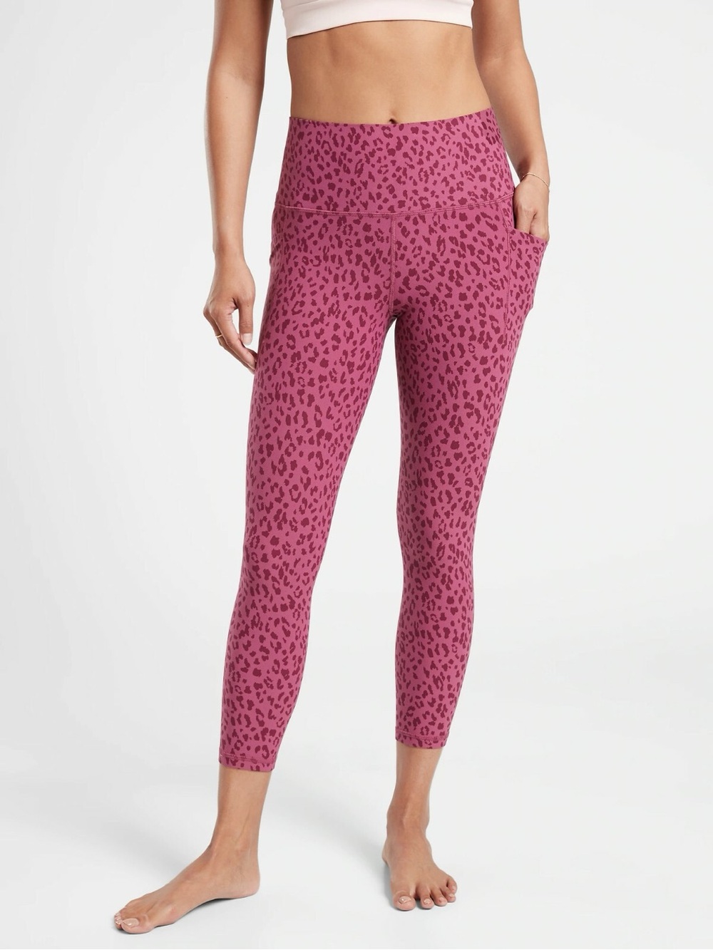 Athleta Salutation Stash Pocket II 7/8 Tight Leggings Dot Leopard Pink Medium